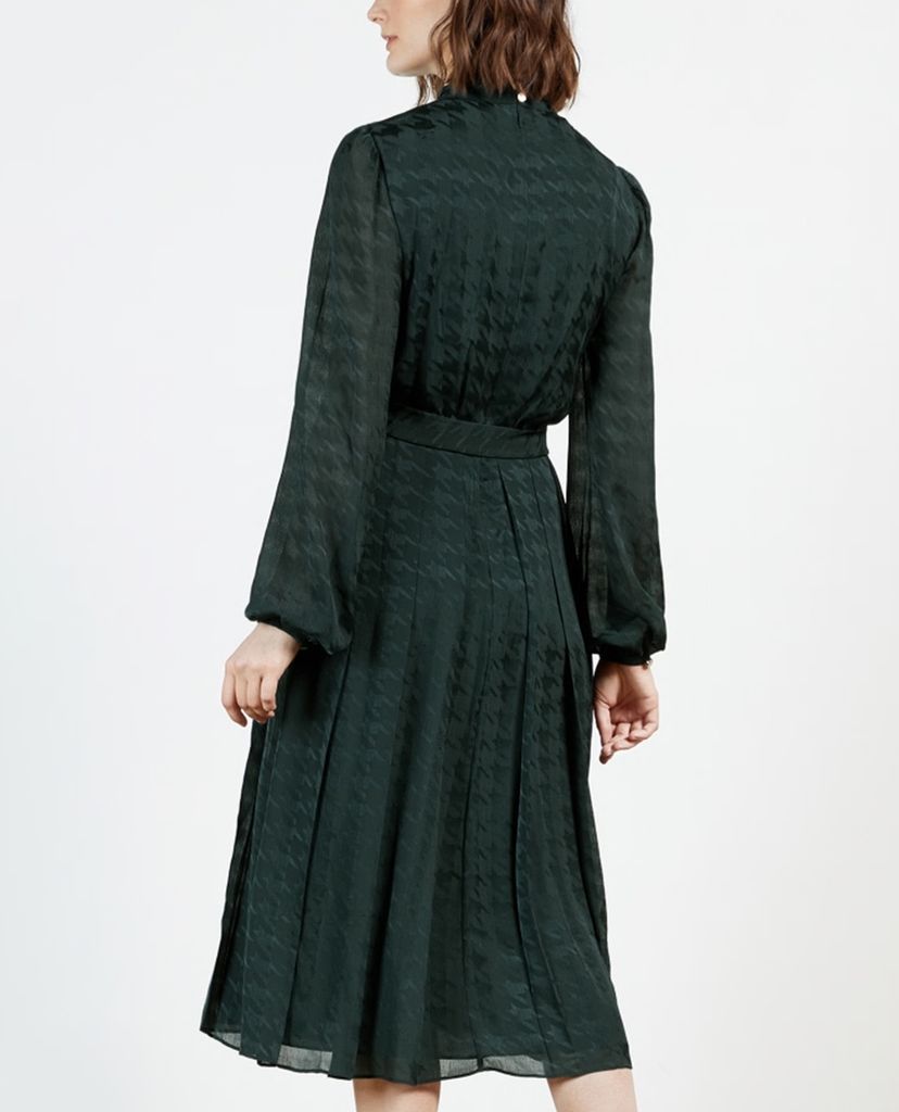 TED BAKER - Đầm midi tay dài cổ tròn Satin Pleated