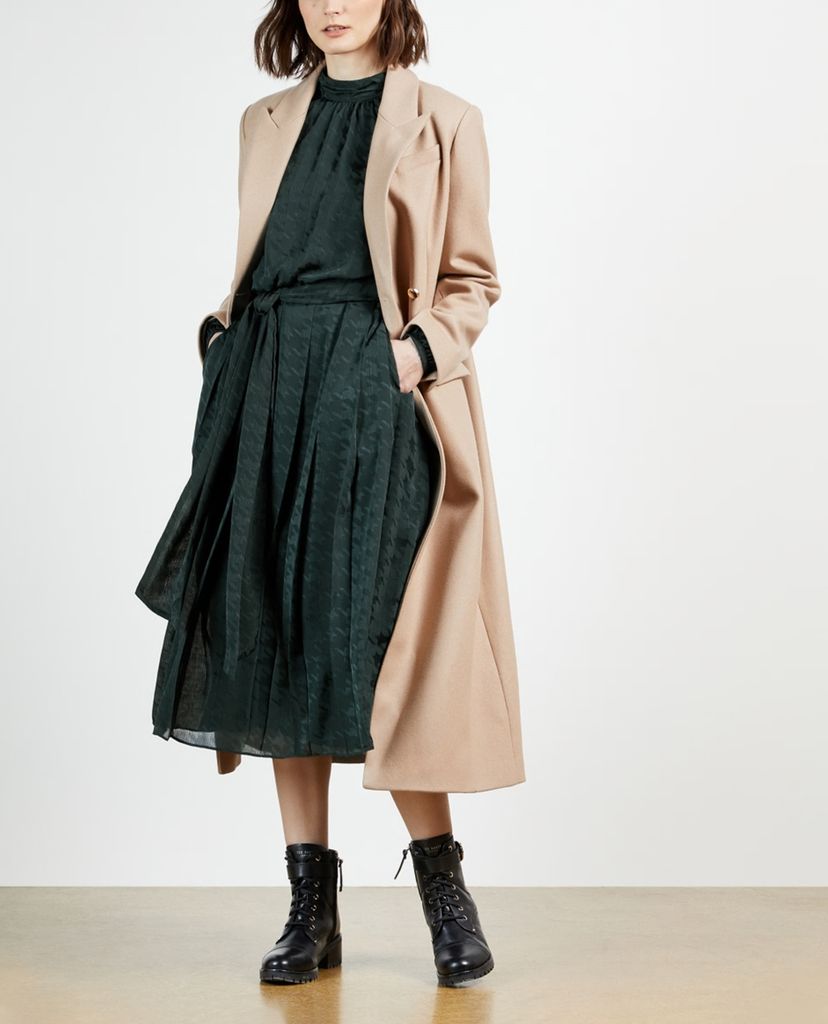 TED BAKER - Đầm midi tay dài cổ tròn Satin Pleated
