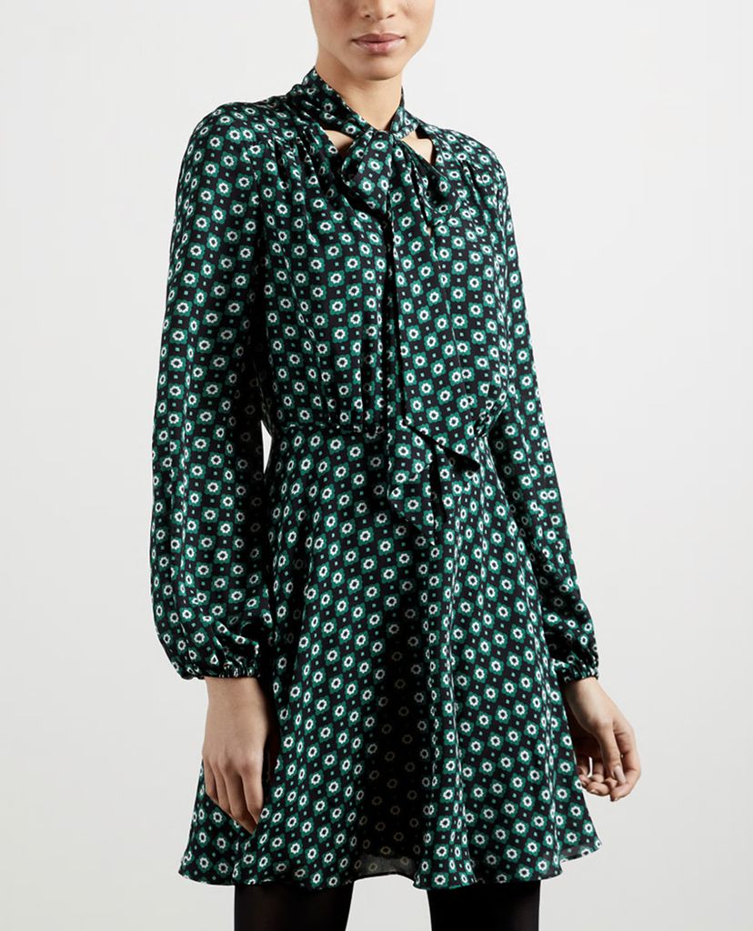 TED BAKER - Đầm mini cổ tròn tay dài Rocoo Printed