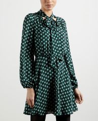 TED BAKER - Đầm mini cổ tròn tay dài Rocoo Printed