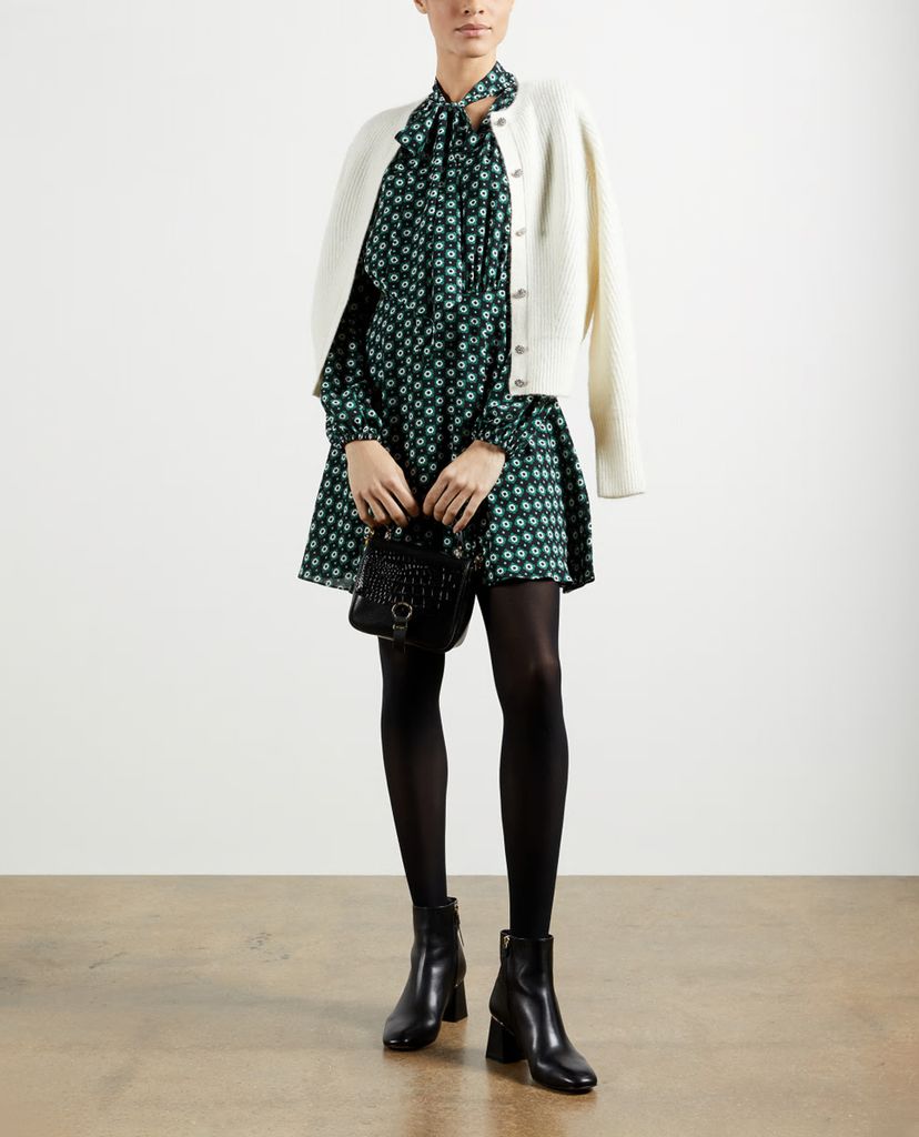 TED BAKER - Đầm mini cổ tròn tay dài Rocoo Printed
