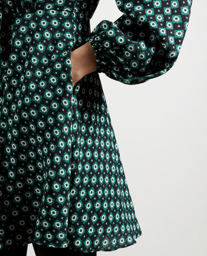 TED BAKER - Đầm mini cổ tròn tay dài Rocoo Printed