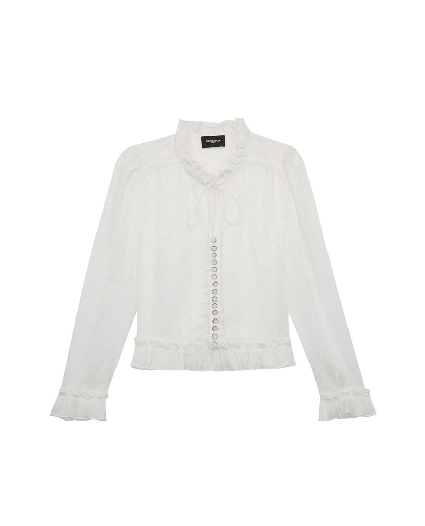 THE KOOPLES - Áo sơ mi nữ tay dài cổ nhún bèo Frills