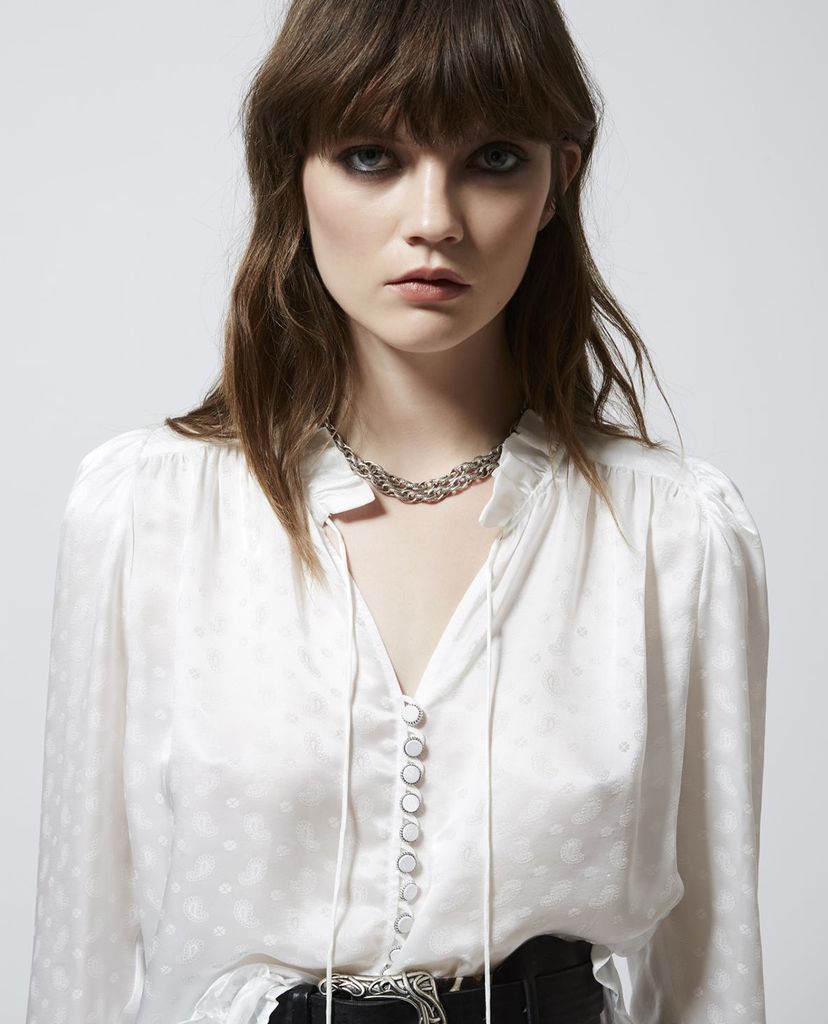 THE KOOPLES - Áo sơ mi nữ tay dài cổ nhún bèo Frills