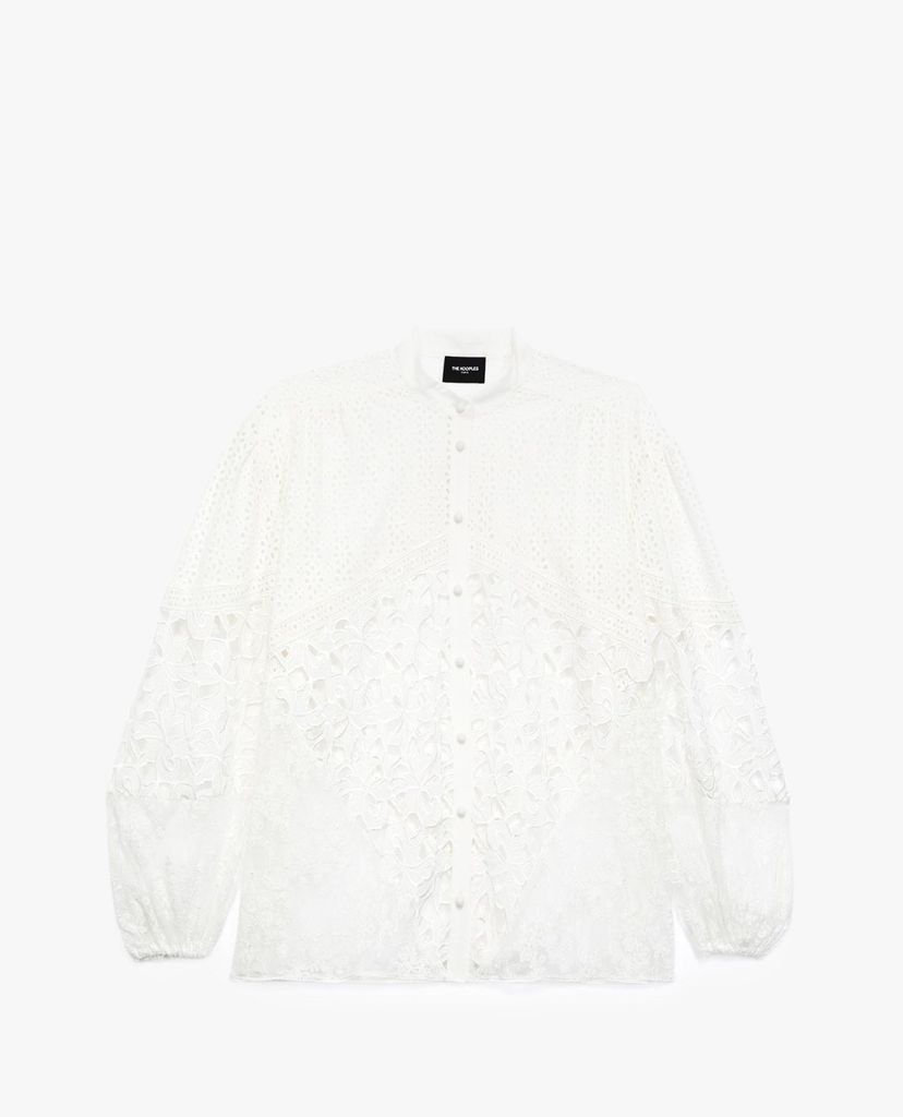 THE KOOPLES - Áo sơ mi nữ cổ trụ tay dài Straight Cotton Lace