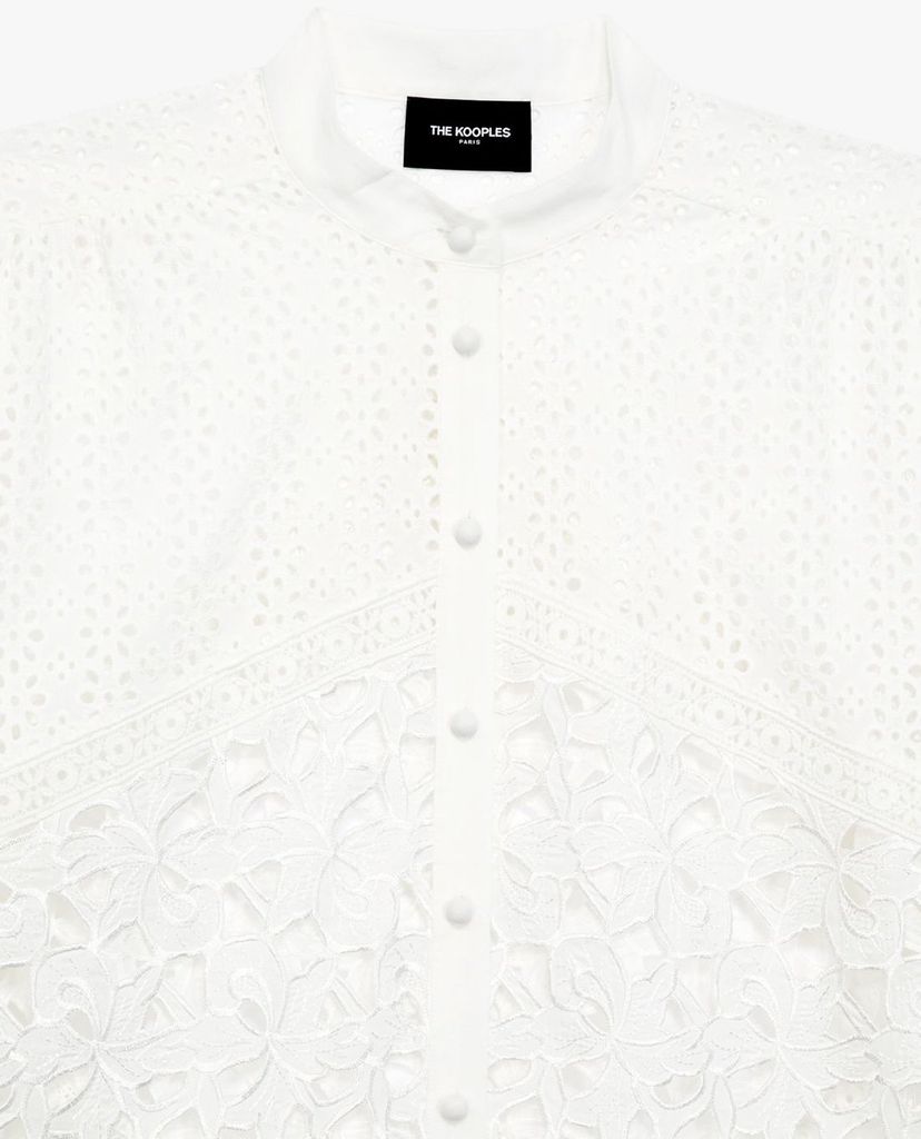 THE KOOPLES - Áo sơ mi nữ cổ trụ tay dài Straight Cotton Lace