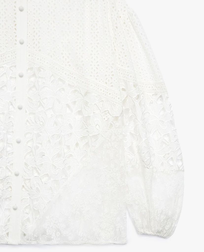 THE KOOPLES - Áo sơ mi nữ cổ trụ tay dài Straight Cotton Lace