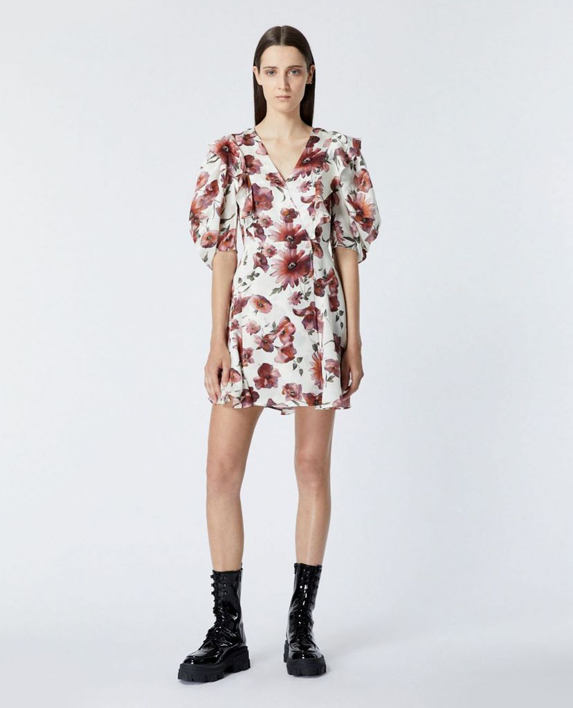 THE KOOPLES - Đầm mini tay phồng cổ V Floral Print