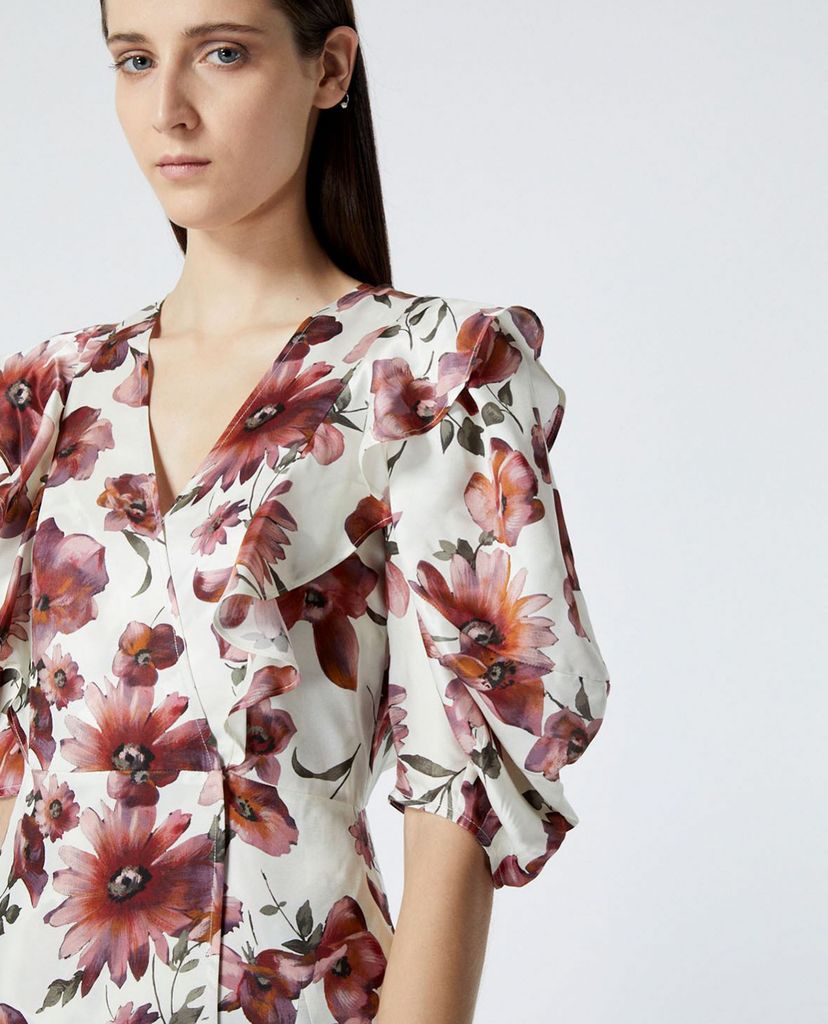 THE KOOPLES - Đầm mini tay phồng cổ V Floral Print
