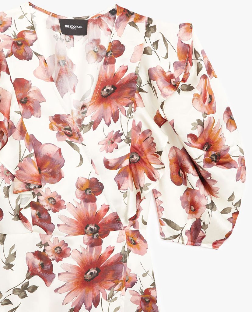THE KOOPLES - Đầm mini tay phồng cổ V Floral Print