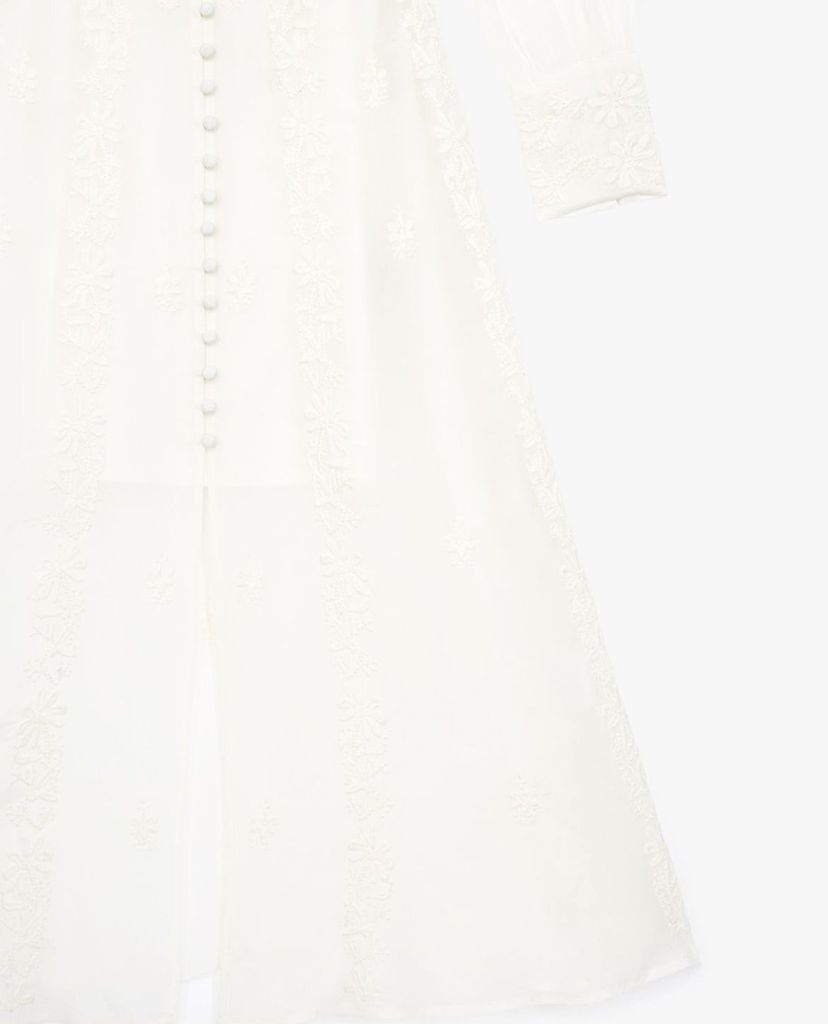 THE KOOPLES - Đầm midi cổ V tay dài White Embroidered