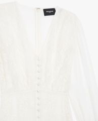 THE KOOPLES - Đầm midi cổ V tay dài White Embroidered