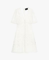 THE KOOPLES - Đầm mini cổ V tay ngắn White Short Buttoned Lace