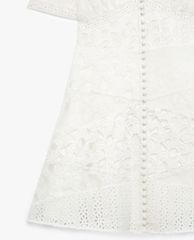 THE KOOPLES - Đầm mini cổ V tay ngắn White Short Buttoned Lace