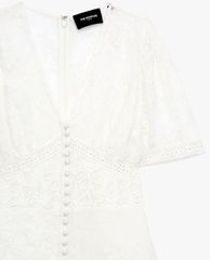 THE KOOPLES - Đầm mini cổ V tay ngắn White Short Buttoned Lace