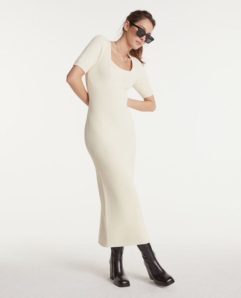 THE KOOPLES - Đầm midi cổ vuông ngắn tay phom ôm thời trang