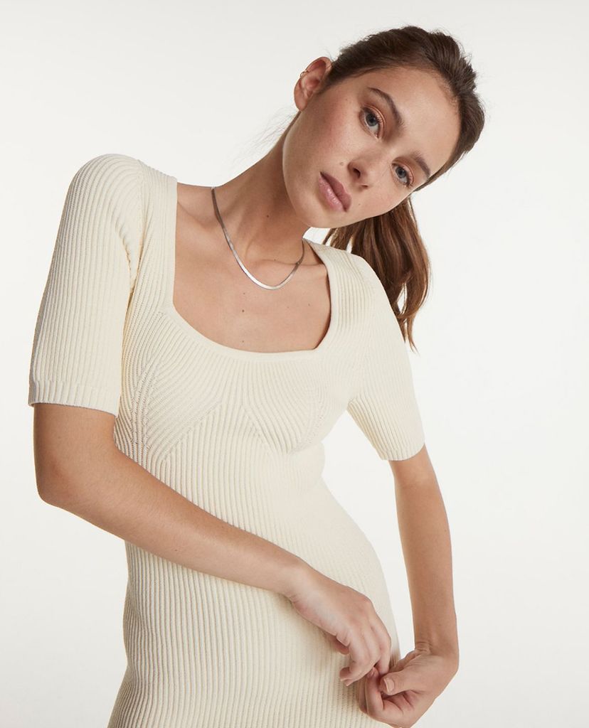 THE KOOPLES - Đầm midi cổ vuông ngắn tay phom ôm thời trang