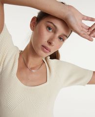 THE KOOPLES - Đầm midi cổ vuông ngắn tay phom ôm thời trang