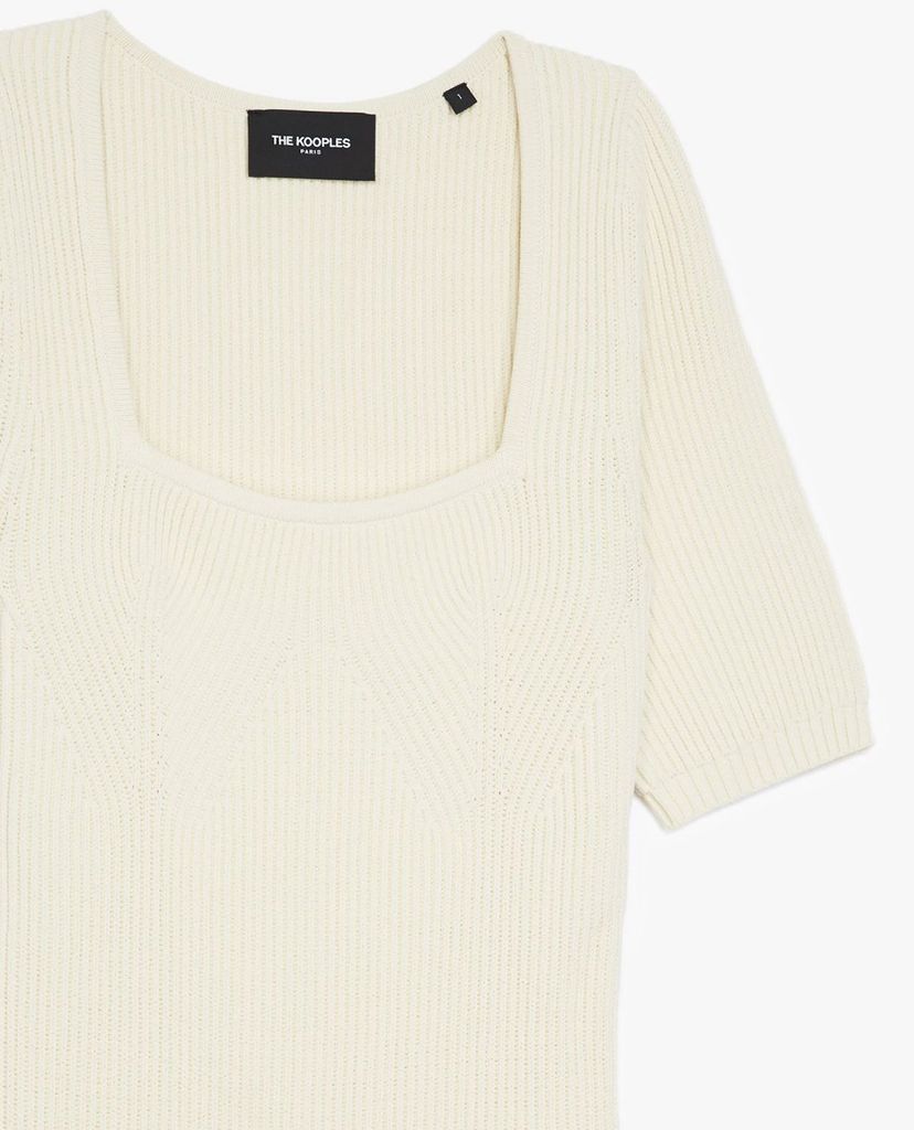 THE KOOPLES - Đầm midi cổ vuông ngắn tay phom ôm thời trang