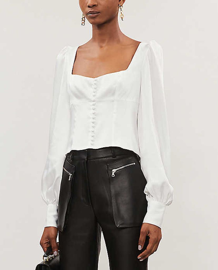 THE KOOPLES - Áo croptop nữ tay dài Full White