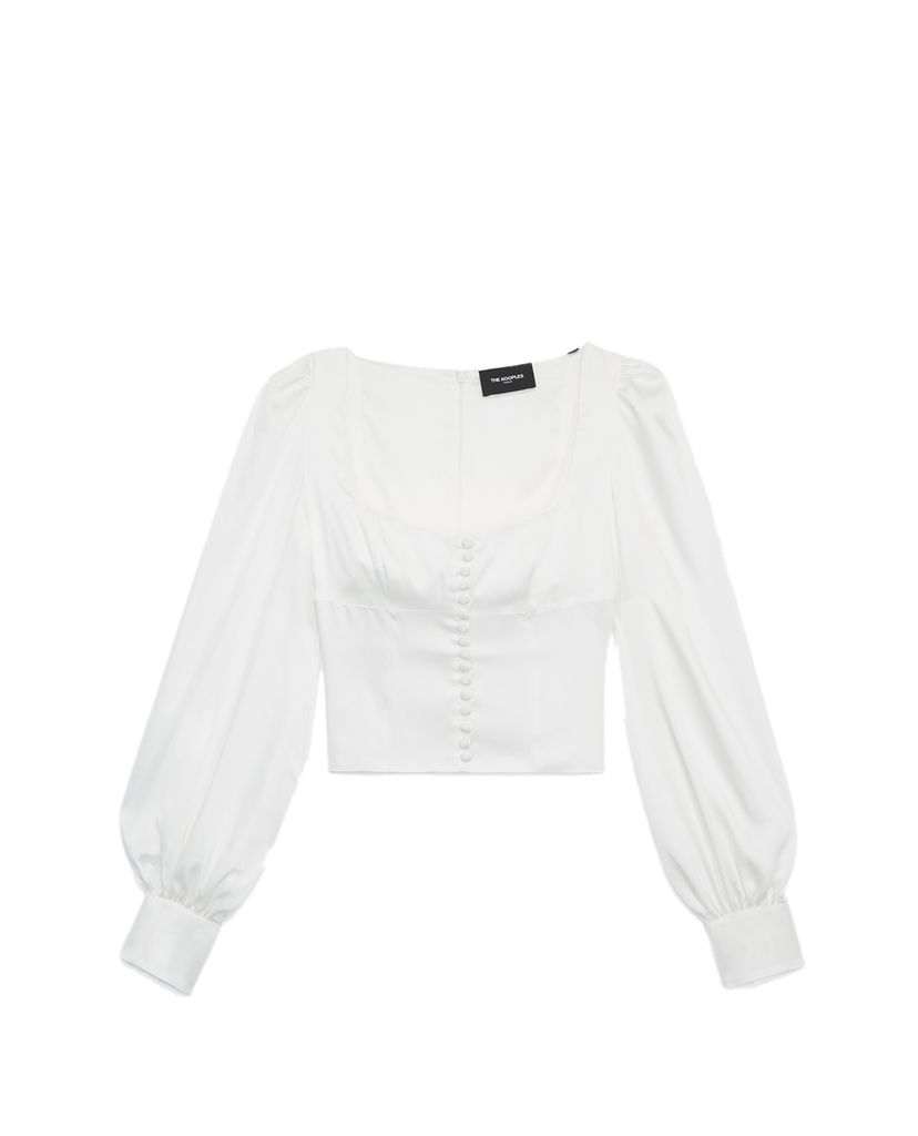 THE KOOPLES - Áo croptop nữ tay dài Full White
