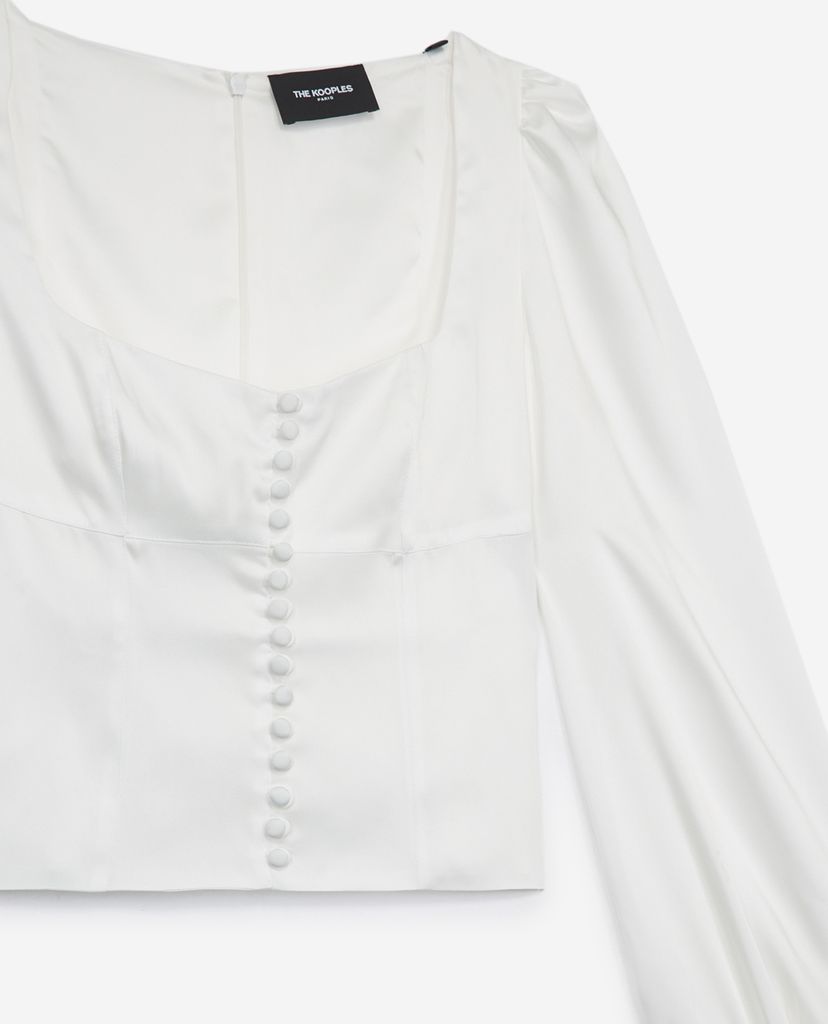 THE KOOPLES - Áo croptop nữ tay dài Full White