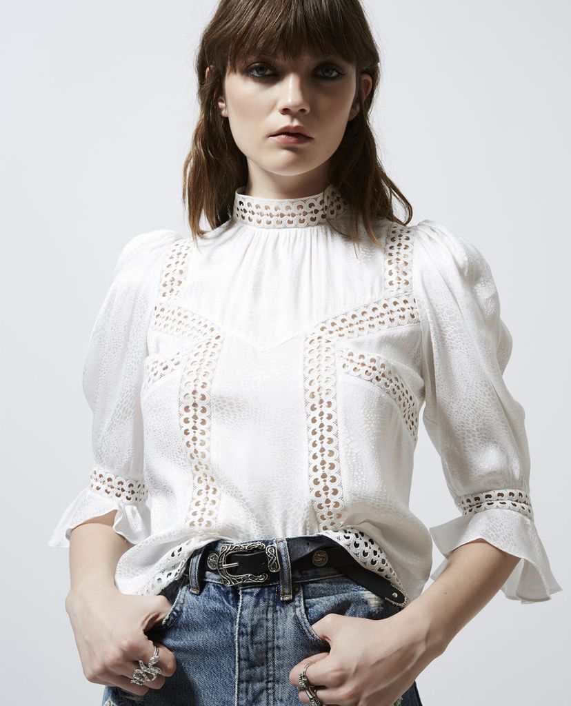 THE KOOPLES - Áo kiểu nữ cổ cao Jacquard