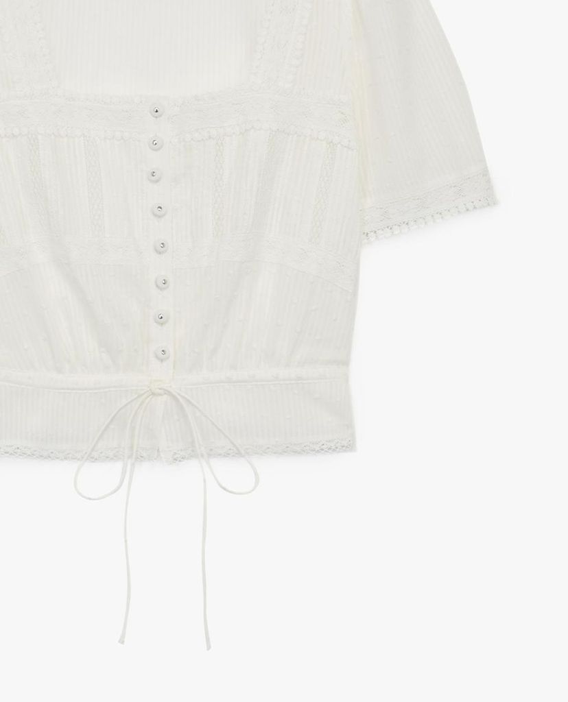 THE KOOPLES - Áo kiểu nữ cổ vuông tay ngắn hiện đại