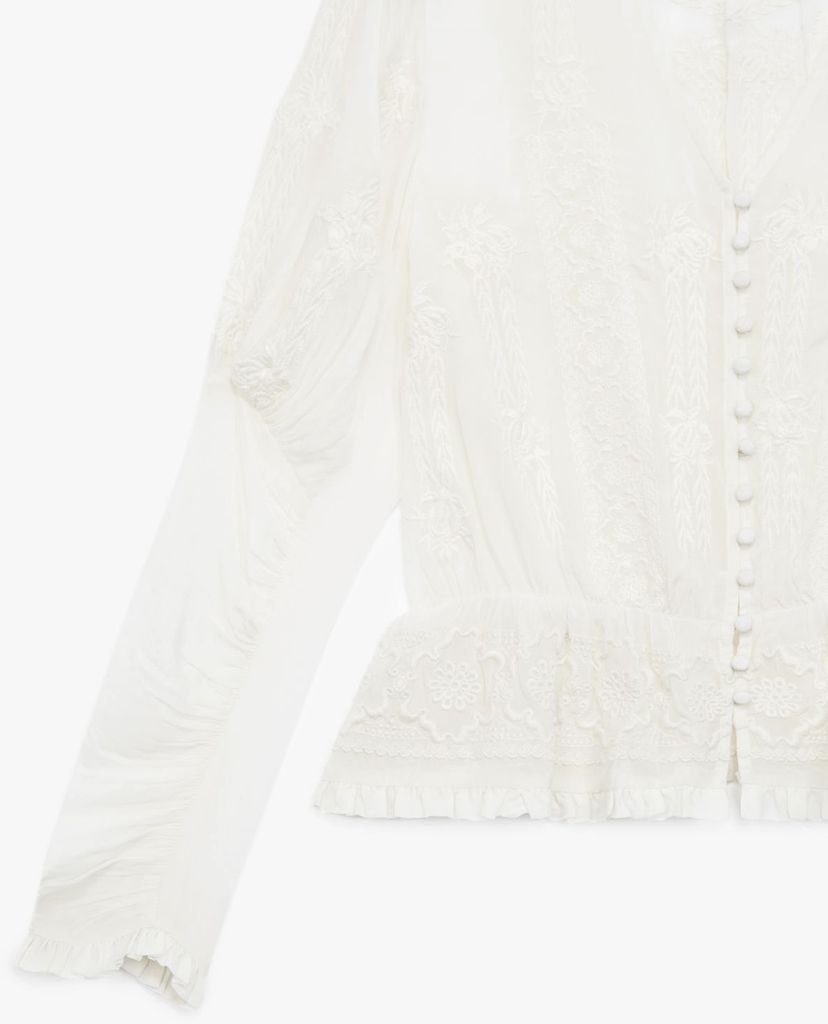 THE KOOPLES - Áo kiểu nữ tay dài cổ V Black Embroidered V Neck