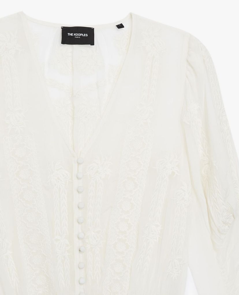 THE KOOPLES - Áo kiểu nữ tay dài cổ V Black Embroidered V Neck