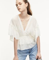 THE KOOPLES - Áo kiểu nữ cổ V phối bèo nữ tính