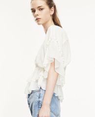 THE KOOPLES - Áo kiểu nữ cổ V phối bèo nữ tính