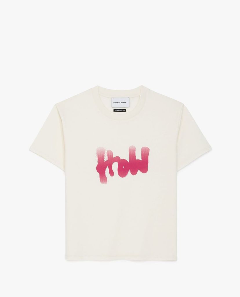 THE KOOPLES - Áo thun nữ cổ tròn tay ngắn Pink How Slogan