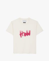 THE KOOPLES - Áo thun nữ cổ tròn tay ngắn Pink How Slogan