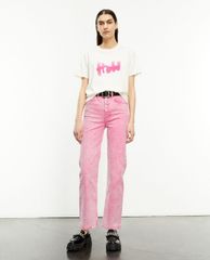 THE KOOPLES - Áo thun nữ cổ tròn tay ngắn Pink How Slogan
