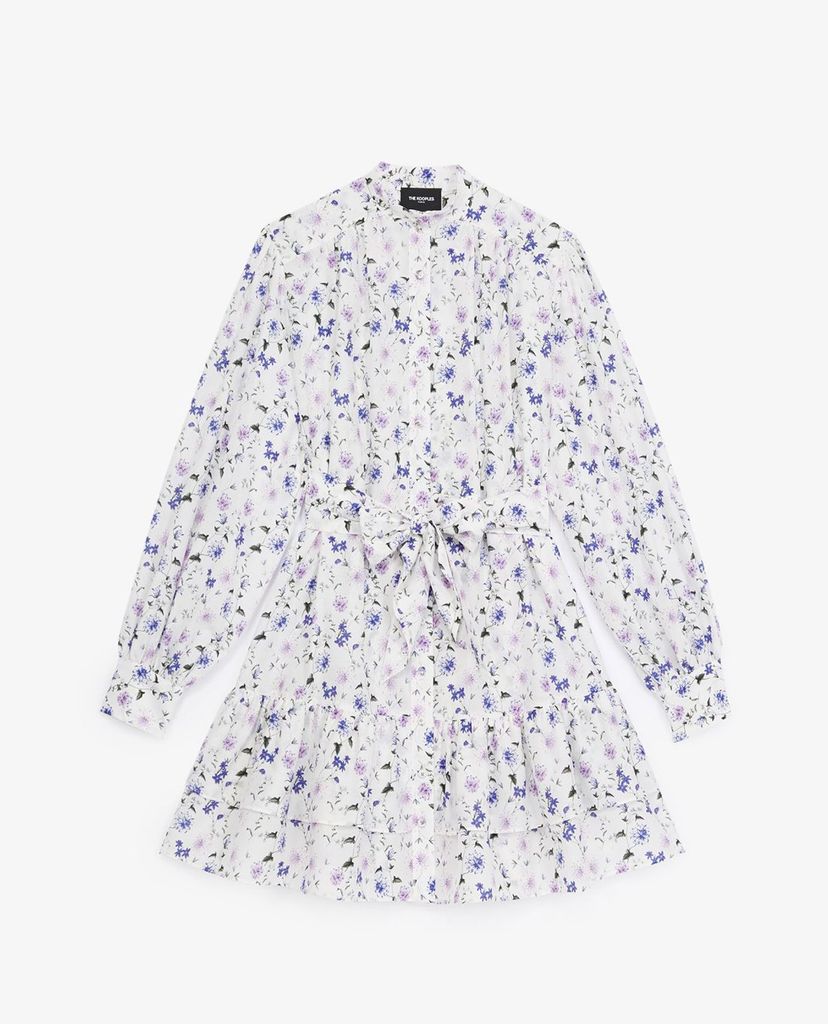 THE KOOPLES - Đầm mini cổ trụ tay dài phối họa tiết hoa thời trang