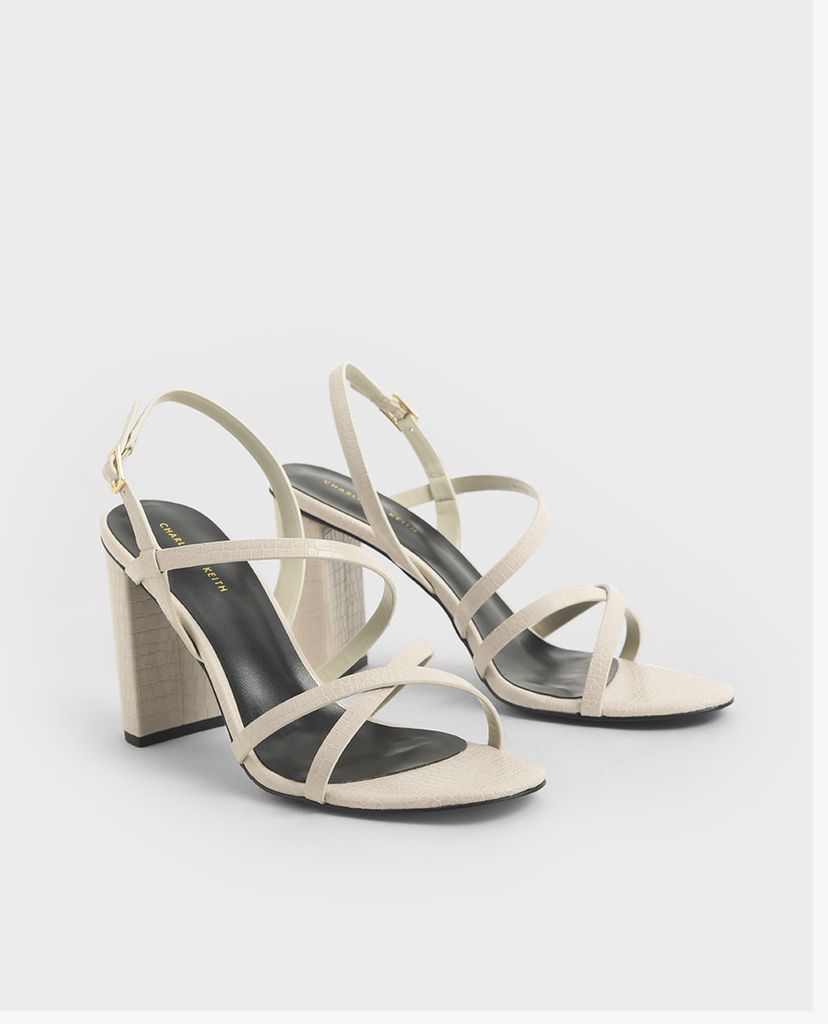 CHARLES & KEITH - Giày cao gót sandal quai chéo đế vuông Slingback