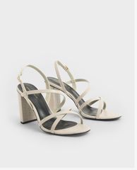 CHARLES & KEITH - Giày cao gót sandal quai chéo đế vuông Slingback