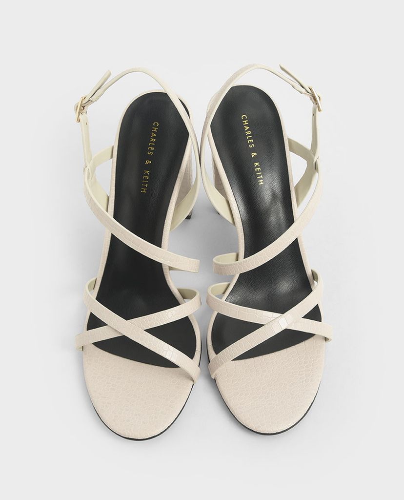 CHARLES & KEITH - Giày cao gót sandal quai chéo đế vuông Slingback