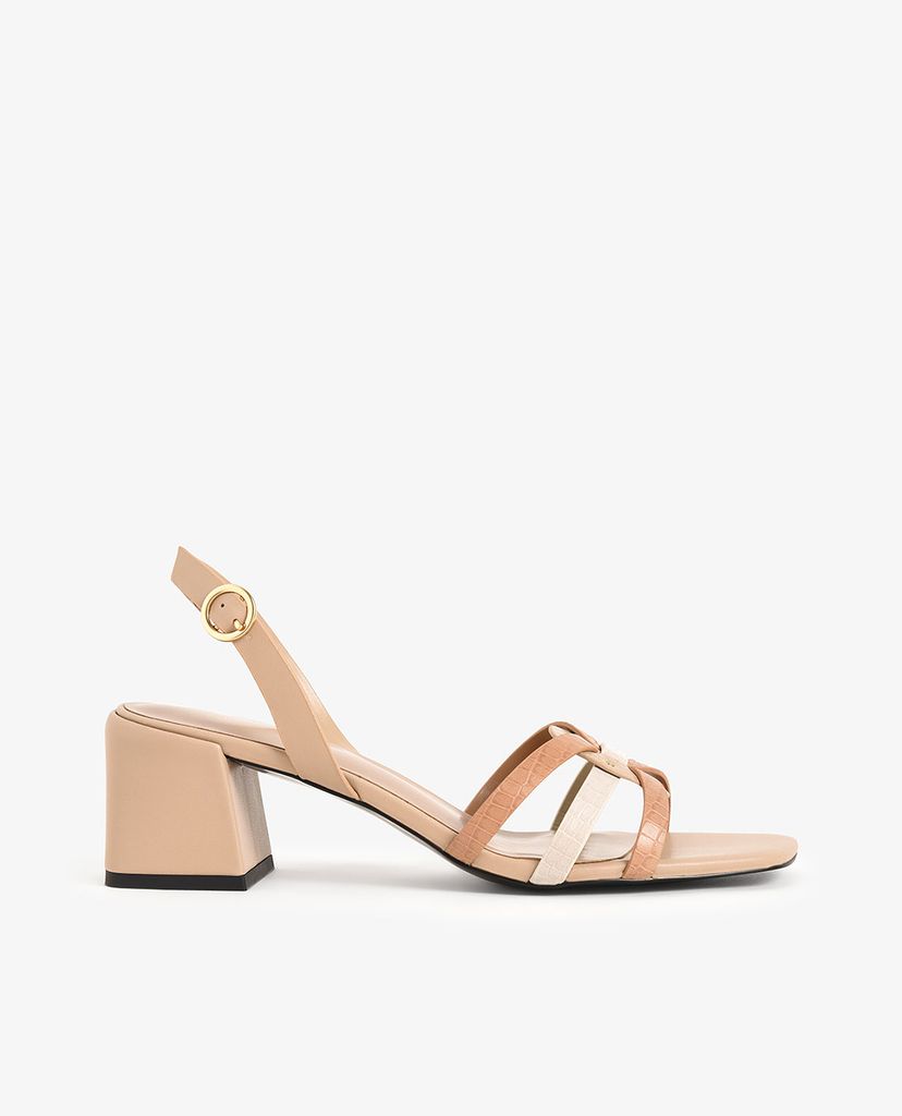 CHARLES & KEITH - Giày cao gót sandal đế vuông Snake Print Block