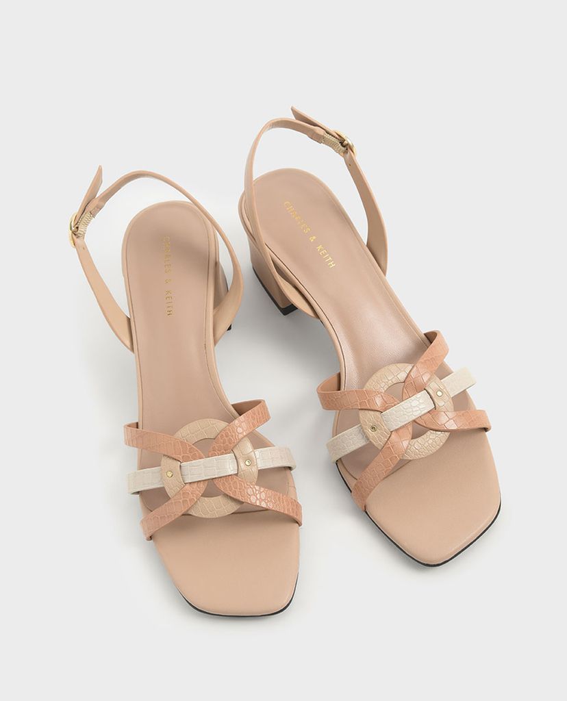 CHARLES & KEITH - Giày cao gót sandal đế vuông Snake Print Block