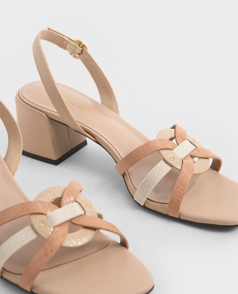 CHARLES & KEITH - Giày cao gót sandal đế vuông Snake Print Block