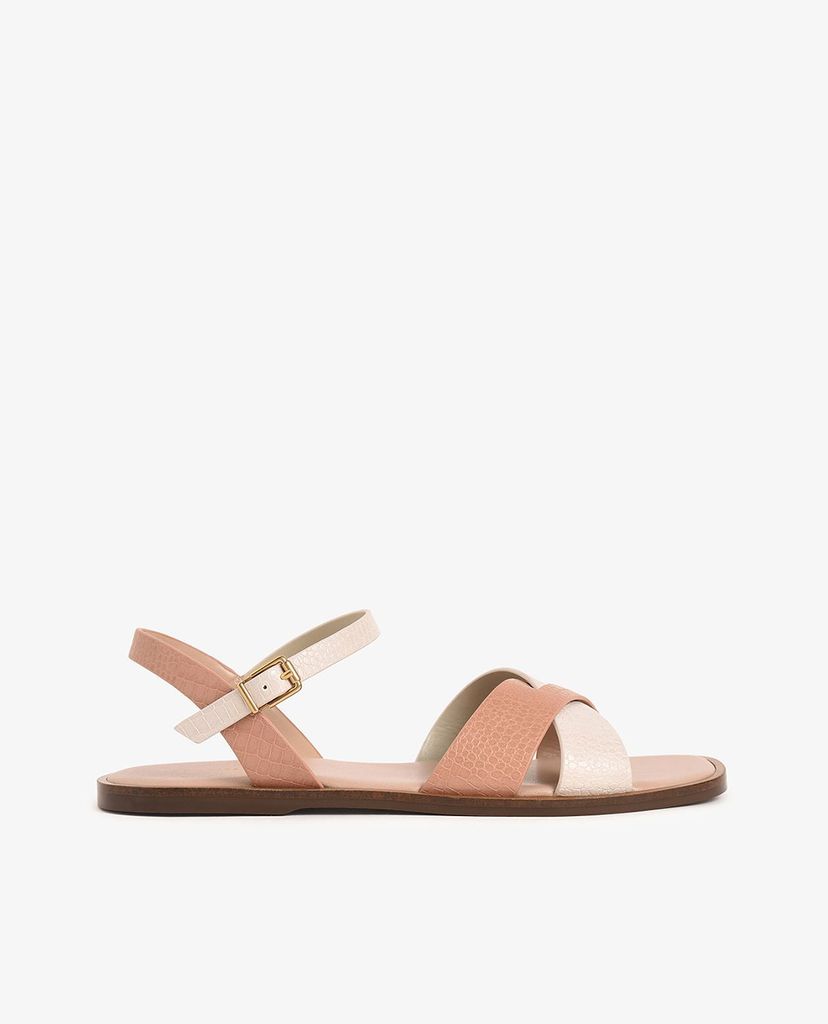 CHARLES & KEITH - Giày sandal nữ quai chéo Mock Croc
