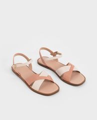 CHARLES & KEITH - Giày sandal nữ quai chéo Mock Croc