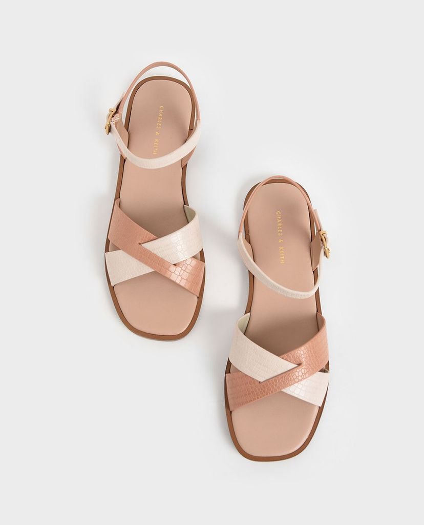 CHARLES & KEITH - Giày sandal nữ quai chéo Mock Croc