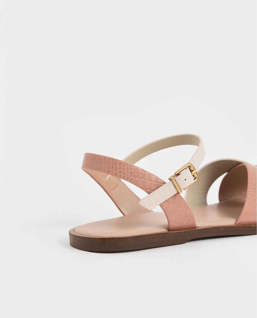 CHARLES & KEITH - Giày sandal nữ quai chéo Mock Croc