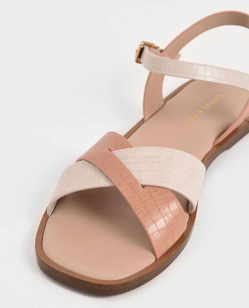 CHARLES & KEITH - Giày sandal nữ quai chéo Mock Croc