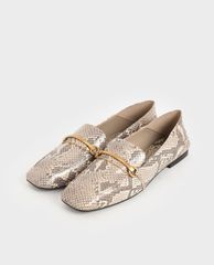 CHARLES & KEITH - Giày lười nữ mũi vuông Metallic Accent