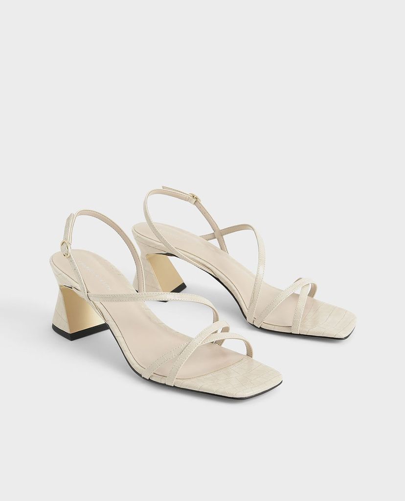 CHARLES & KEITH - Giày cao gót sandals Croc Effect Strappy Heeled