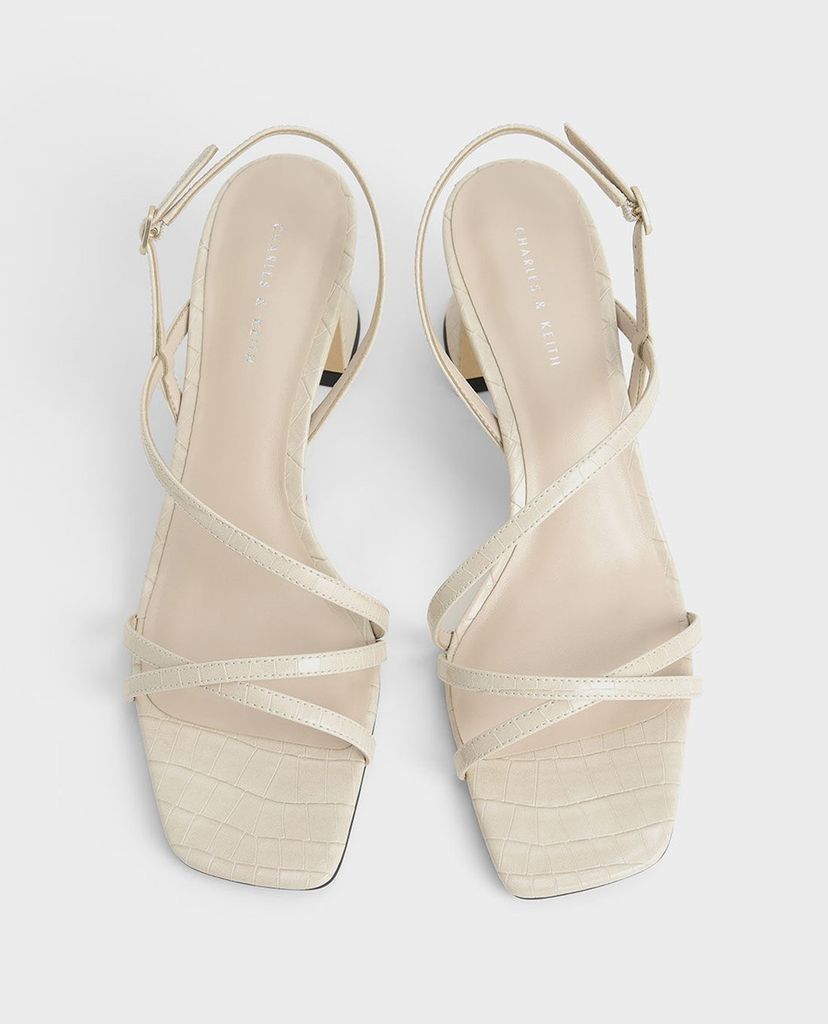 CHARLES & KEITH - Giày cao gót sandals Croc Effect Strappy Heeled